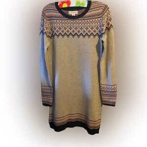 Navy and Tan Fair Isle Style Wool-blend Knit Dress